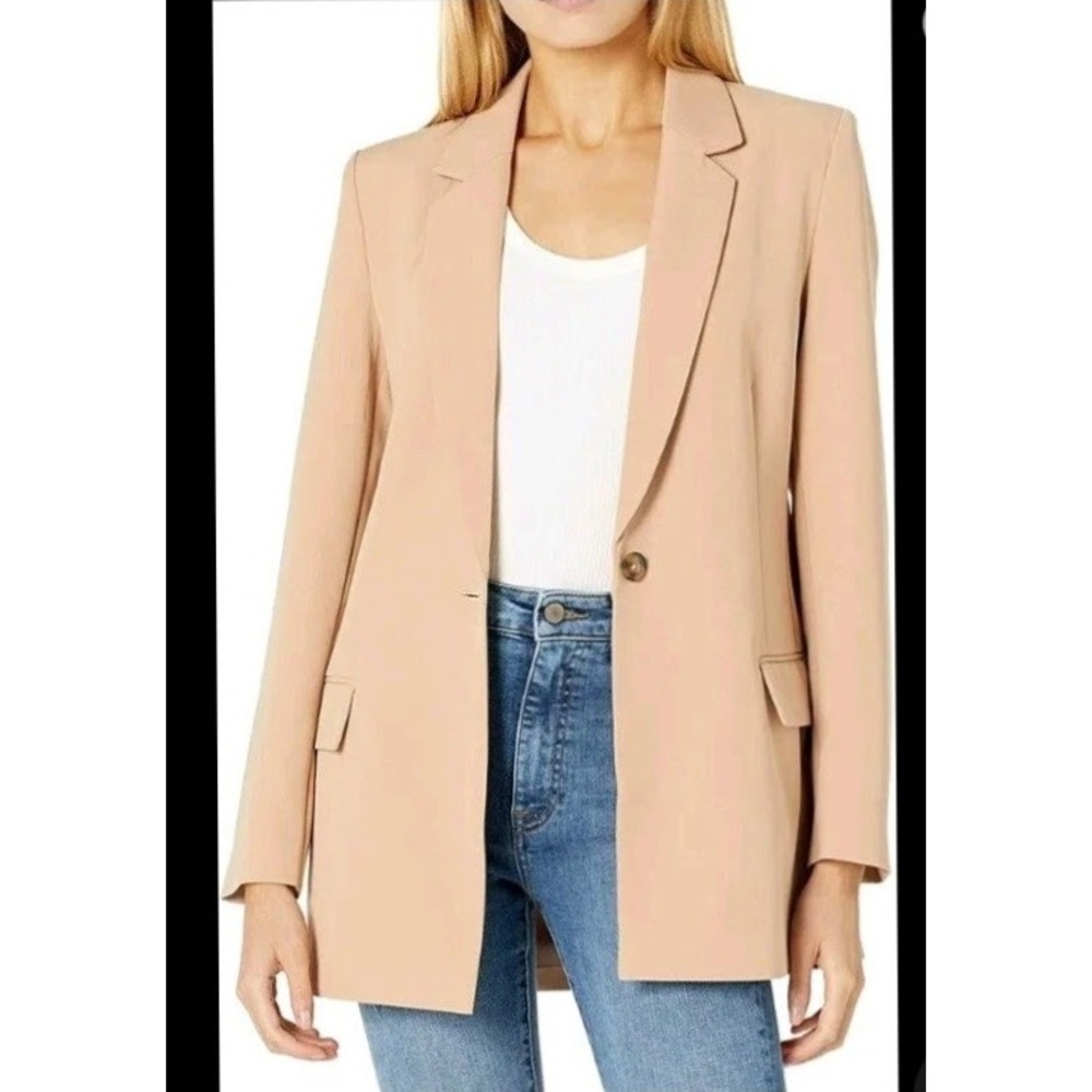 The Drop Women Blake Long Blazer Tan Beige Single Button Jacket Size Medium NWT